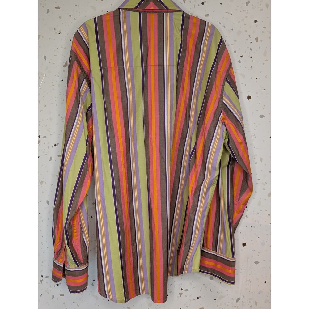 Robert Graham Striped Button Down Shirt XL Cotton Flip Floral Cuffs *Pen Mark - Picture 2 of 8